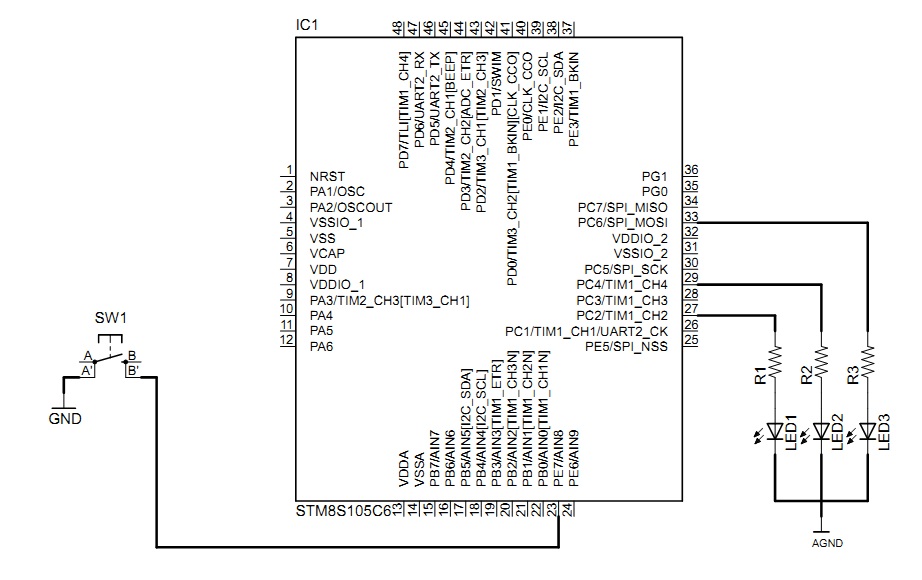 STM8S105_Input_GPIO_Tutorials_Schematic