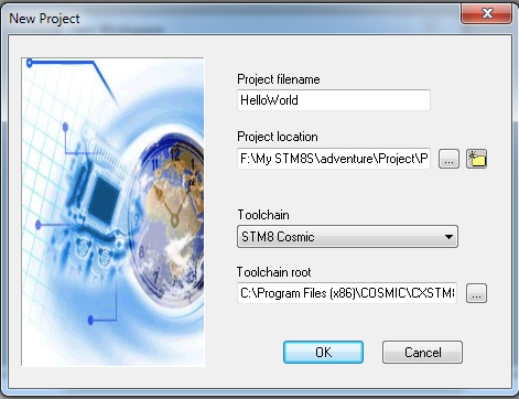 Step -3 Project Toolchain selection as Cosmic STM8